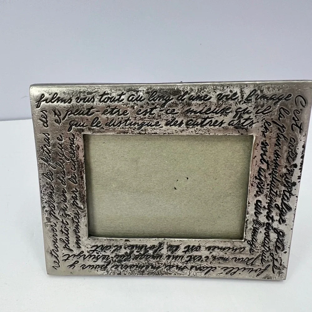 Vintage French Script Photo Frame 3x2 Pewter Tone Romantic Parisian Shabby Chic